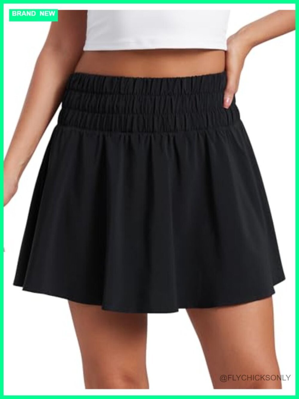 High Shirred-Waisted Tennis Skort with Built-in Shorts & Pockets Quick-Dry Flow